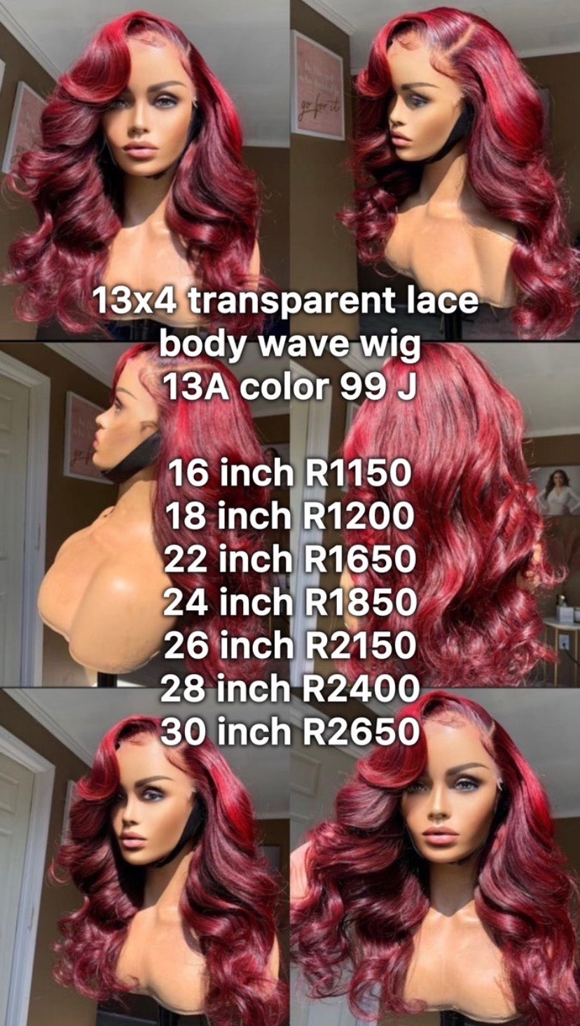 13x4 transparent lace body wave #99J